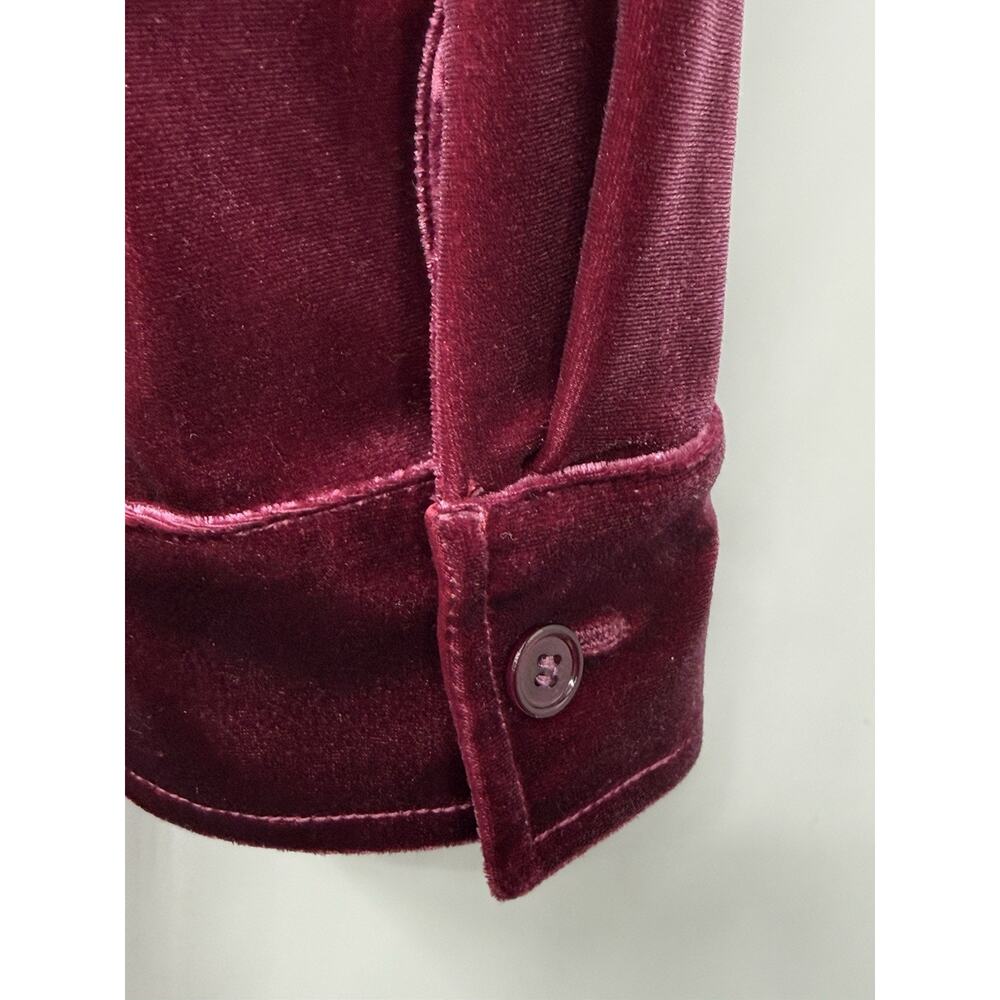 Soft Surroundings S Velvet Top Blouse Button Front Burgundy Stretch Soft - Picture 8 of 10